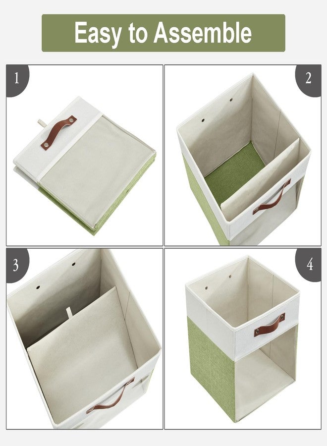 Bagnizer Storage Cubes, 4 Pack Linen Foldable Storage Bins (13 x 13 inch) with Clear Window and Handles, Fabric Organizer for Shelf Closet, Clothes, Books - (Green and White) - Image 3