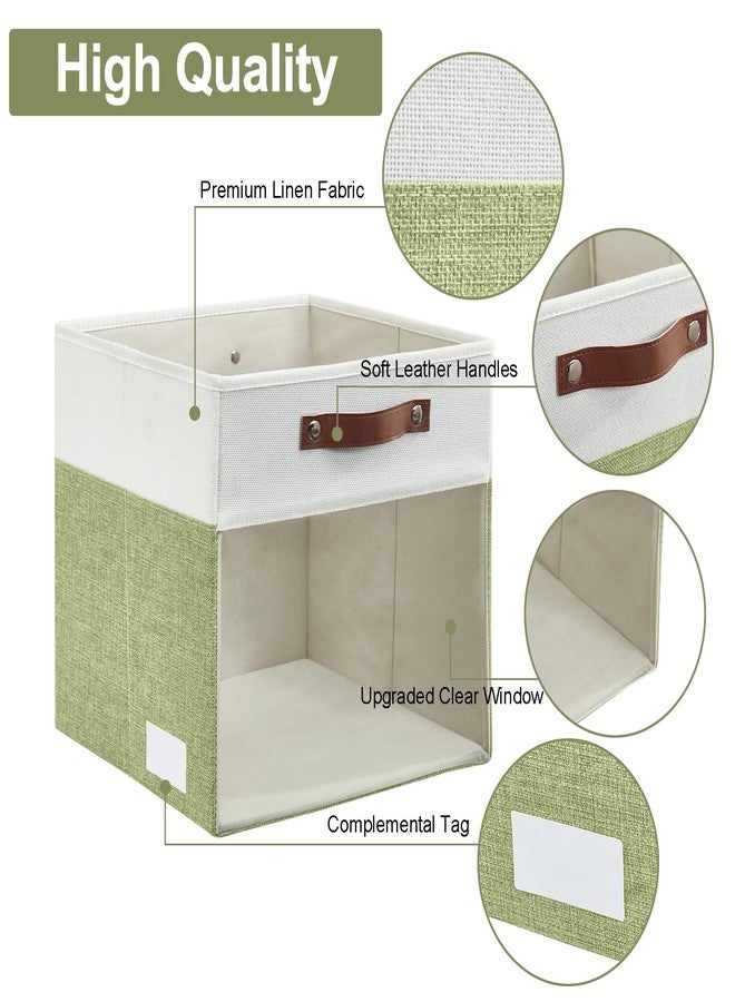Bagnizer Storage Cubes, 4 Pack Linen Foldable Storage Bins (13 x 13 inch) with Clear Window and Handles, Fabric Organizer for Shelf Closet, Clothes, Books - (Green and White) - Image 4