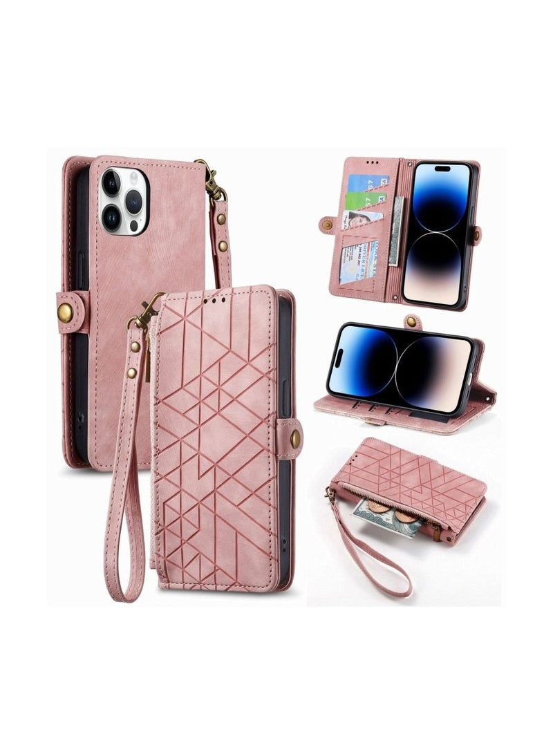 فيسوس آيفون 15 برو هندسية سستة المحفظة الجانب مشبك جلد حالة الهاتف