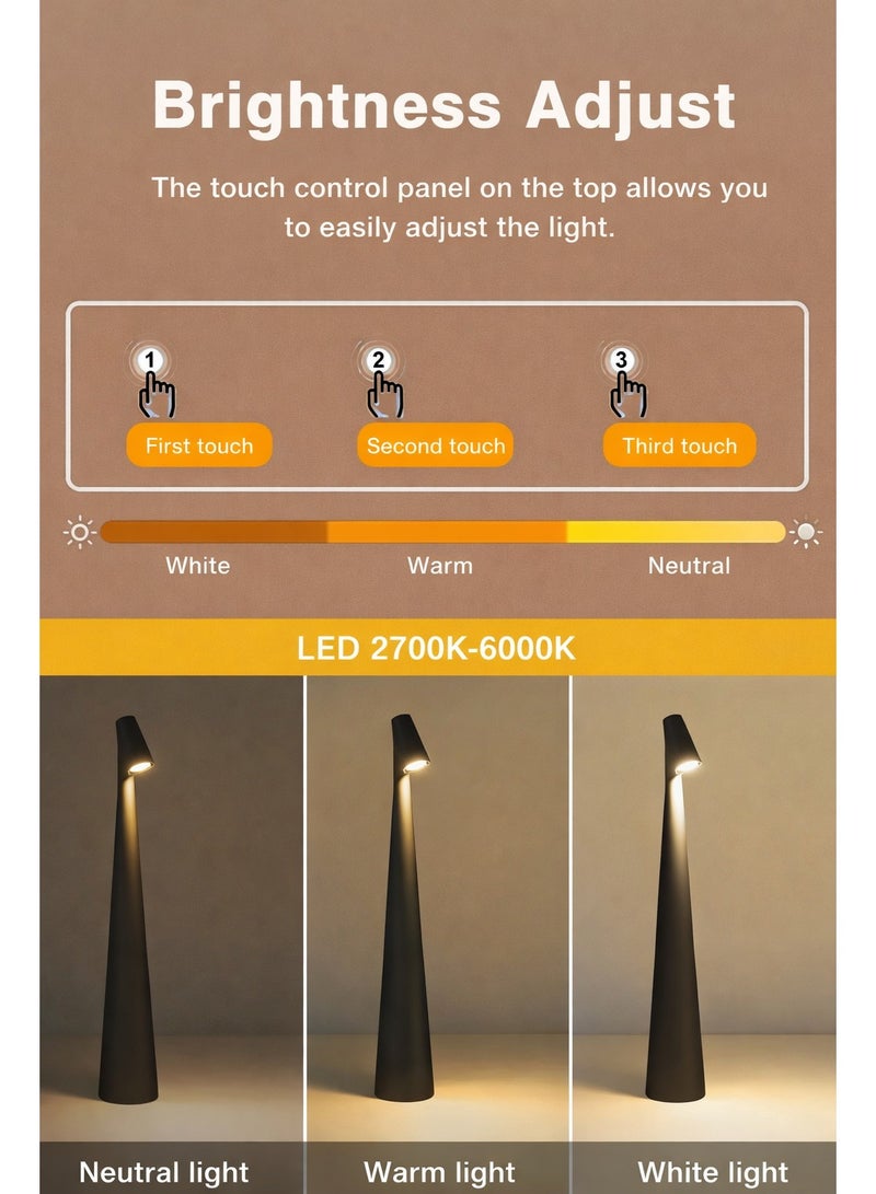 ARNOTEC مصباح طاولة لمسي بدون سلك، 3 درجات حرارة للألوان وتعتيم سلس، بطارية قابلة للشحن بسعة 2000 مللي أمبير، مصباح LED للمكتب لغرفة النوم، بجانب السرير، غرفة المعيشة والمطعم (أسود) - Image 2