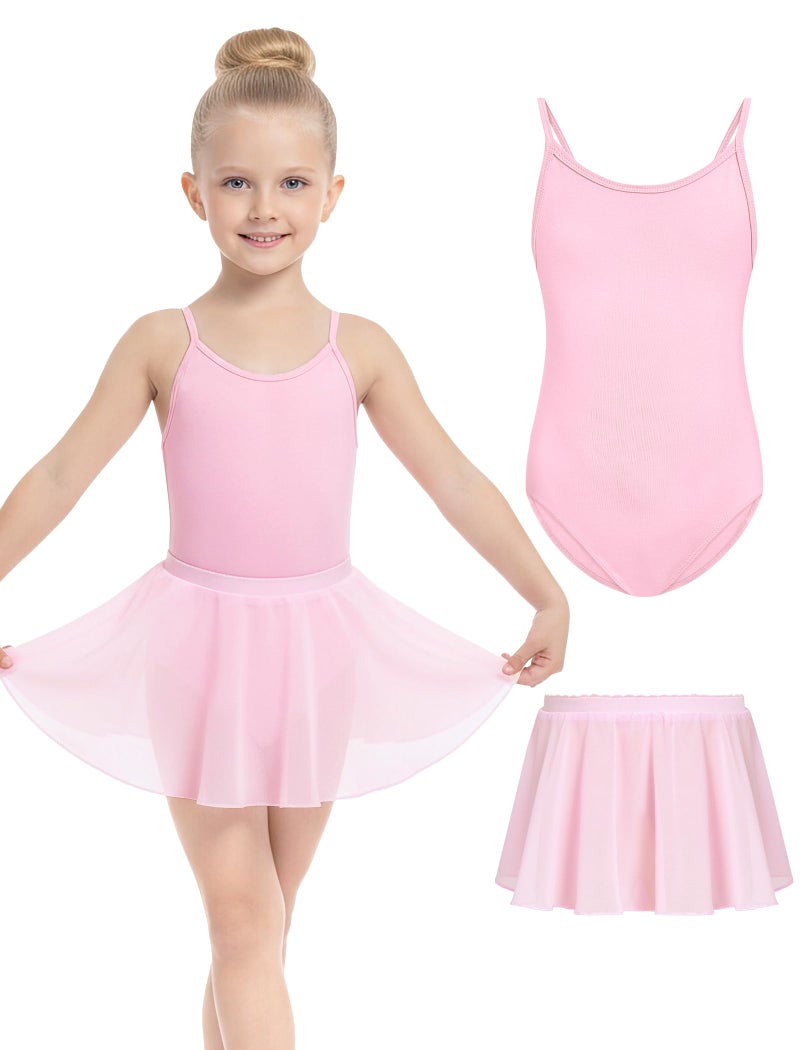 Gogokids Girls Ballet Leotards Toddler Shoulder Strap Dance Dress Outfit with Removable Skirt Combo 6-7 Years Pink - Image 1