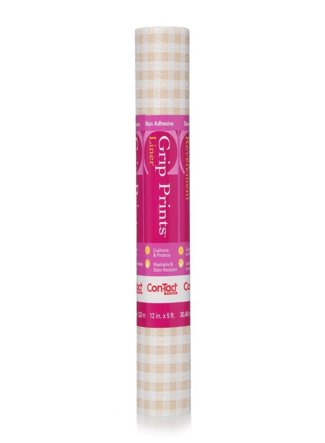 Con-Tact Brand Grip Prints Durable Non-Adhesive Non-Slip Shelf and Drawer Liner, 12'' x 5', Khaki Plaid - Image 1