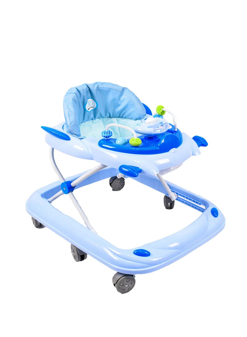 رالي مشّاية أطفال متعددة الوظائف بلون ازرق مع ألعاب موسيقية ترفيهية – تعليم المشي – مقعد مريح وقابل للتعديل بارتفاعات مختلفة، تصميم آمن بعجلات مرنة لتعلم المشي - Image 3