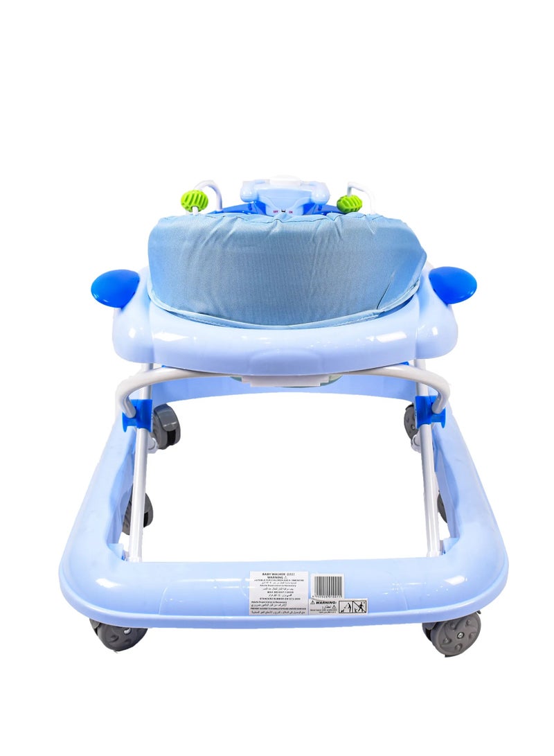 رالي مشّاية أطفال متعددة الوظائف بلون ازرق مع ألعاب موسيقية ترفيهية – تعليم المشي – مقعد مريح وقابل للتعديل بارتفاعات مختلفة، تصميم آمن بعجلات مرنة لتعلم المشي - Image 5