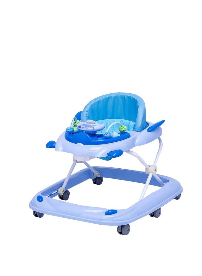 رالي مشّاية أطفال متعددة الوظائف بلون ازرق مع ألعاب موسيقية ترفيهية – تعليم المشي – مقعد مريح وقابل للتعديل بارتفاعات مختلفة، تصميم آمن بعجلات مرنة لتعلم المشي - Image 2