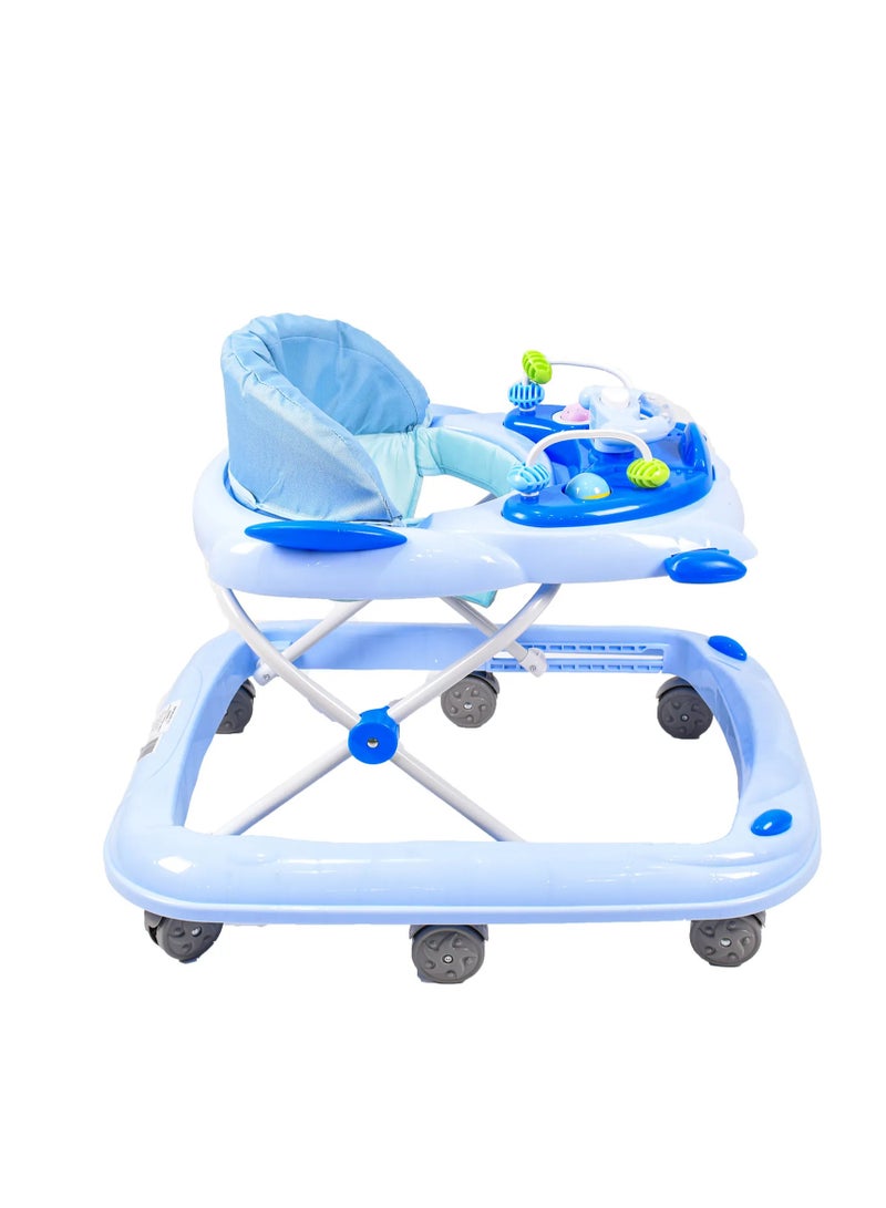 رالي مشّاية أطفال متعددة الوظائف بلون ازرق مع ألعاب موسيقية ترفيهية – تعليم المشي – مقعد مريح وقابل للتعديل بارتفاعات مختلفة، تصميم آمن بعجلات مرنة لتعلم المشي - Image 4