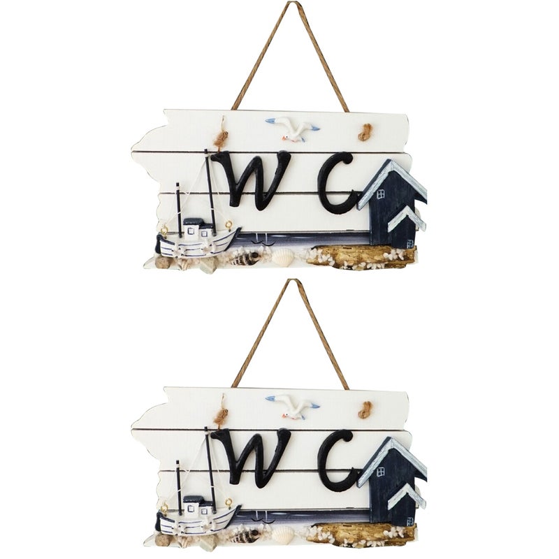 2pcs Mediterranean Hand Carved Wall Hanging WC Plaque Sign Board (Sailing Ship) - Image 5
