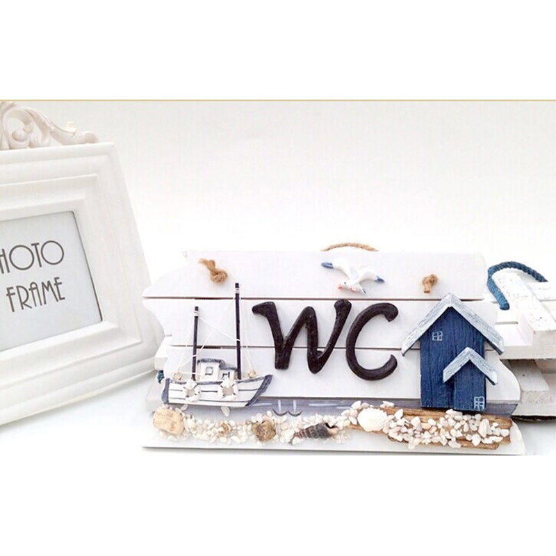 2pcs Mediterranean Hand Carved Wall Hanging WC Plaque Sign Board (Sailing Ship) - Image 2