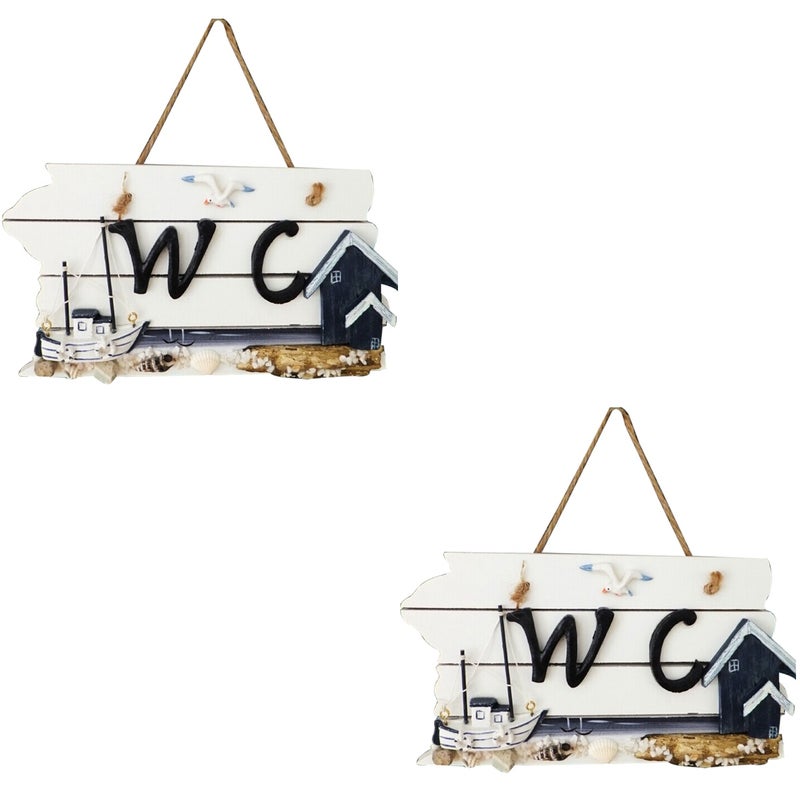 2pcs Mediterranean Hand Carved Wall Hanging WC Plaque Sign Board (Sailing Ship) - Image 4