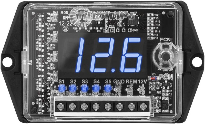 Taramp's تارامبس فولتميتر رقمي للسيارات ومتسلسل VTS 5.1 مع إضاءة LED زرقاء، صوتيات السيارة، 5 مخرجات متسلسلة، وضع SPL، حماية الجهد، شاشة رقمية، مراقب صوتيات السيارة، أسود - Image 1