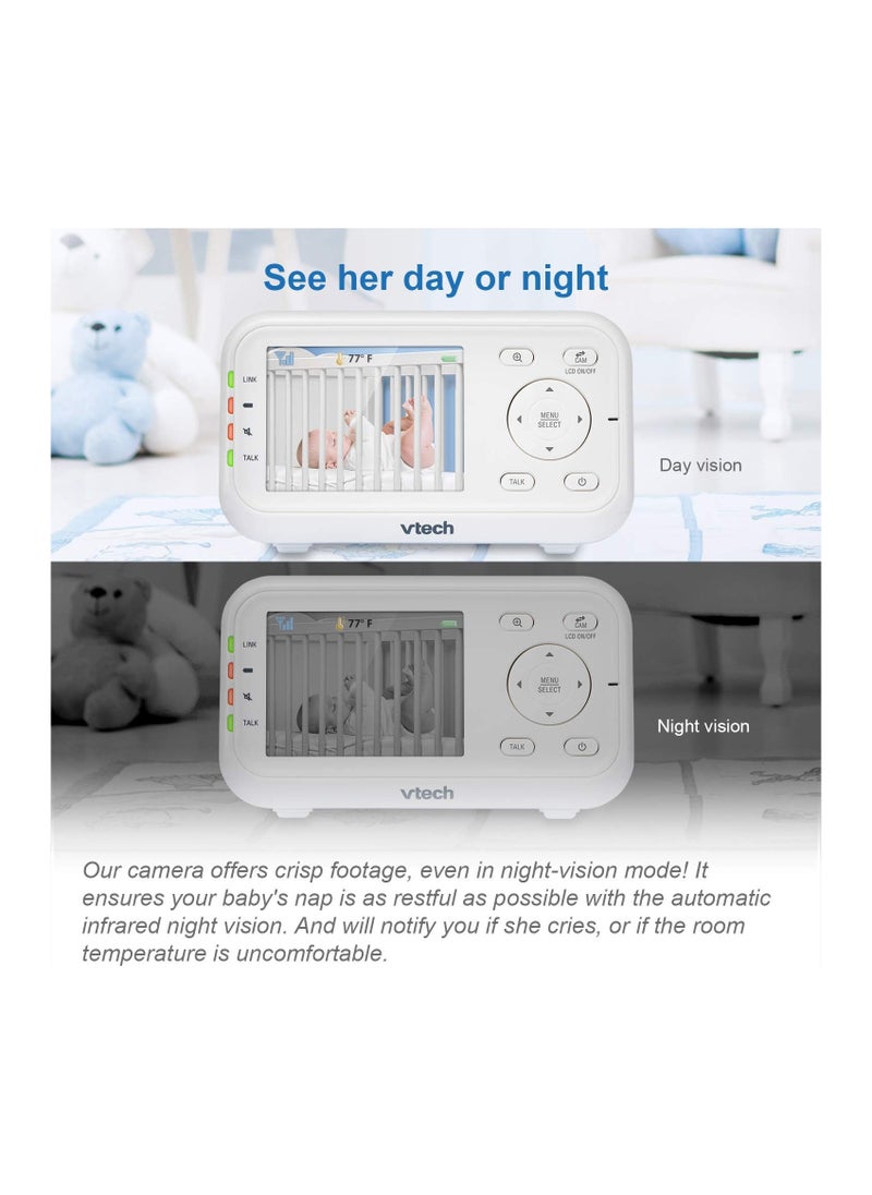 vtech - VTech Video Baby Monitor with 1000ft Long Range, Auto Night Vision, 2.8” Screen, 2-Way Audio Talk, Temperature Sensor, Power Saving Mode, Lullabies and Wall-mountable Camera with bracket - Image 1