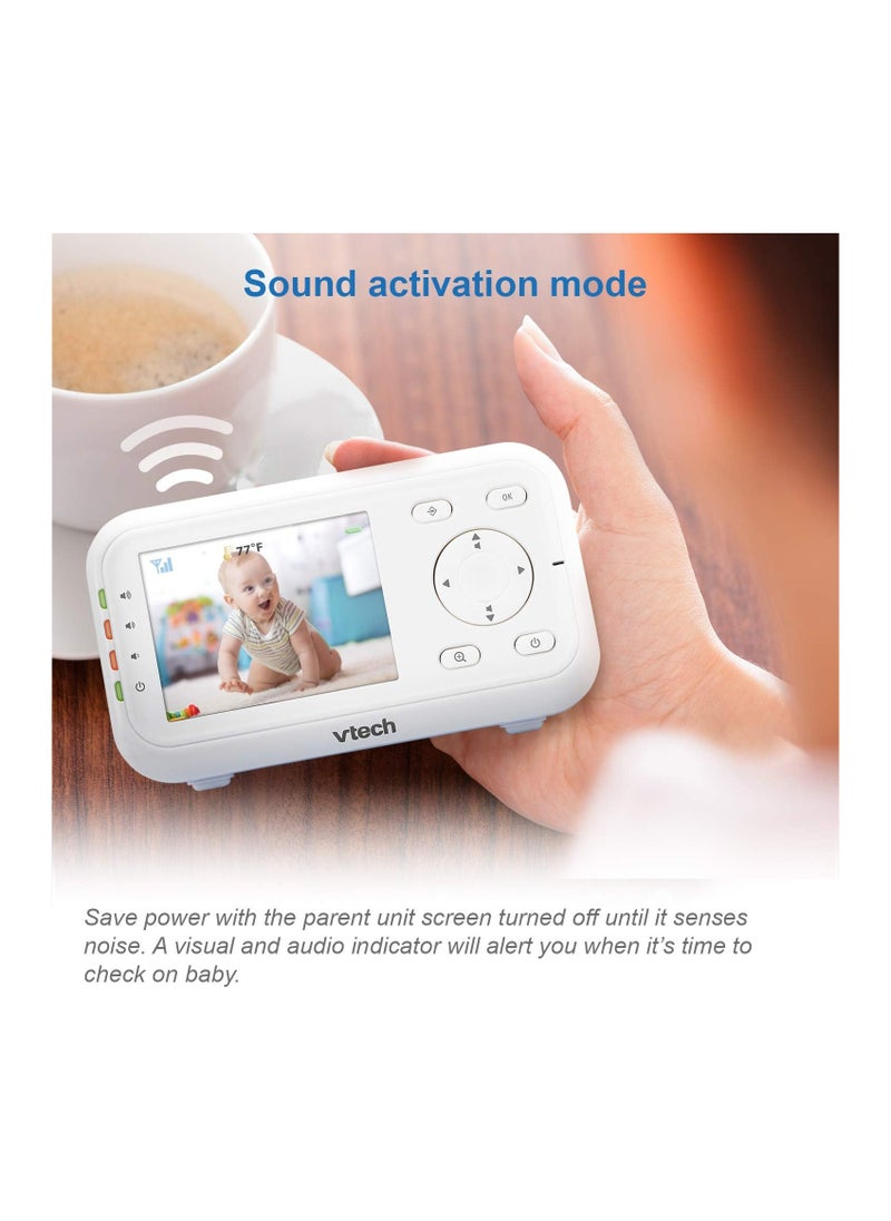 vtech - VTech Video Baby Monitor with 1000ft Long Range, Auto Night Vision, 2.8” Screen, 2-Way Audio Talk, Temperature Sensor, Power Saving Mode, Lullabies and Wall-mountable Camera with bracket - Image 1