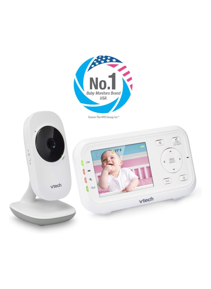 vtech - VTech Video Baby Monitor with 1000ft Long Range, Auto Night Vision, 2.8” Screen, 2-Way Audio Talk, Temperature Sensor, Power Saving Mode, Lullabies and Wall-mountable Camera with bracket - Image 1