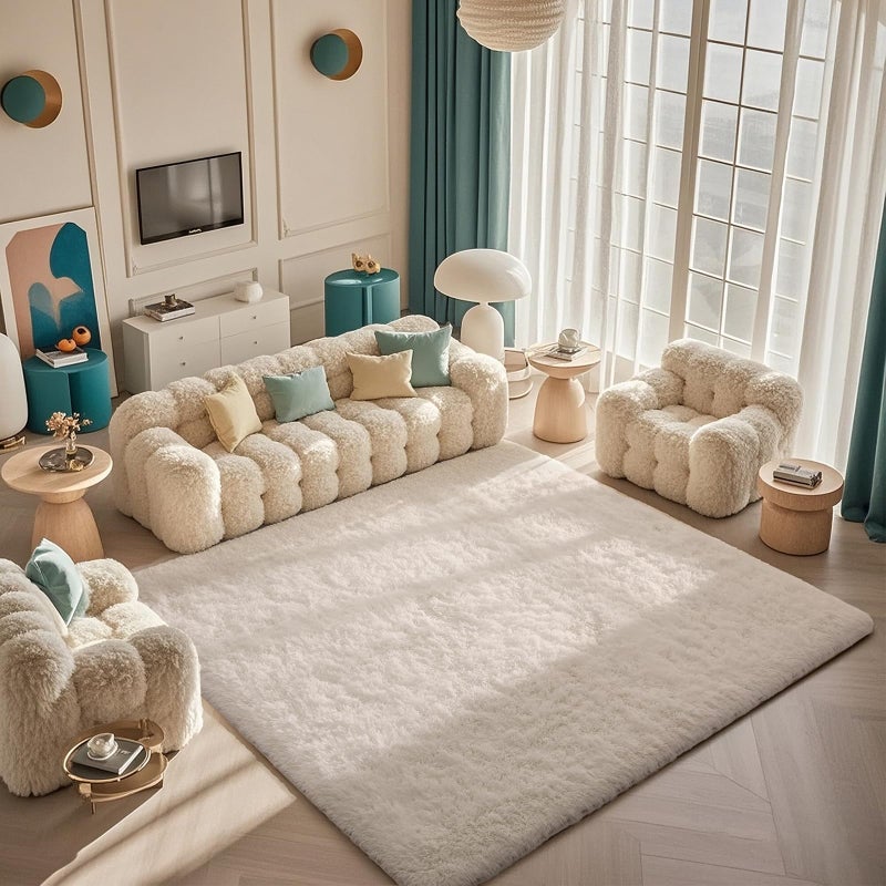 Ophanie Rugs for Living Room, Upgrade Non-Slip Fluffy Soft 5x8 Area Rug, Shag Large Fuzzy Plush Carpets for Bedroom Ivory, Shaggy Kids Boys Girls Dorm Nursery Home Decor Aesthetic - Image 1