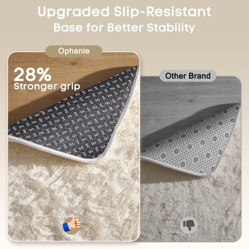Ophanie Rugs for Living Room, Upgrade Non-Slip Fluffy Soft 5x8 Area Rug, Shag Large Fuzzy Plush Carpets for Bedroom Ivory, Shaggy Kids Boys Girls Dorm Nursery Home Decor Aesthetic - Image 3