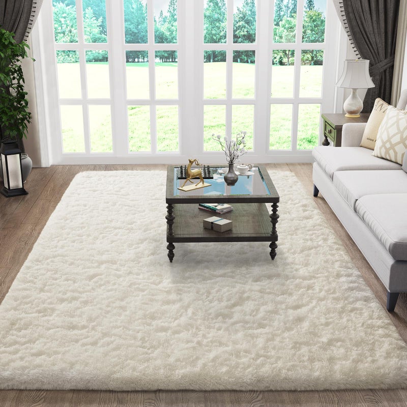 Ophanie Rugs for Living Room, Upgrade Non-Slip Fluffy Soft 5x8 Area Rug, Shag Large Fuzzy Plush Carpets for Bedroom Ivory, Shaggy Kids Boys Girls Dorm Nursery Home Decor Aesthetic - Image 4