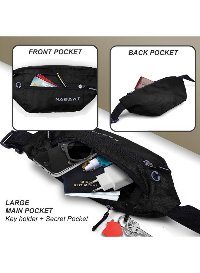 NABAAT Waist Bag for Men and Women Fanny Pack with 4 Zipper Pocket Travel Chest Pouch Passport Belt Bag Money Pocket Bag with Key Holder - (Black, WB-BLK-1) - Image 3