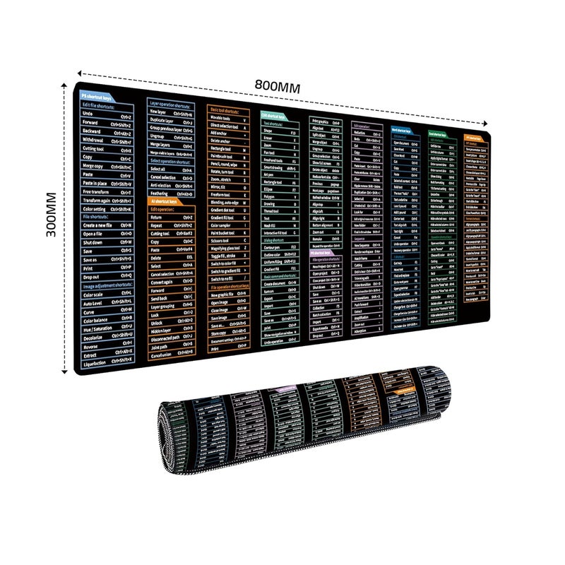 Dyazo Large Anti Slip Keyboard Shortcut Extended Desk mat/Mouse Pad with PS |AI | CDR | PR | Word | excel | PPT Shortcut Keys Computer mat for Laptop Size 800 x 300 x 3 mm (Black No Logo) - Image 2
