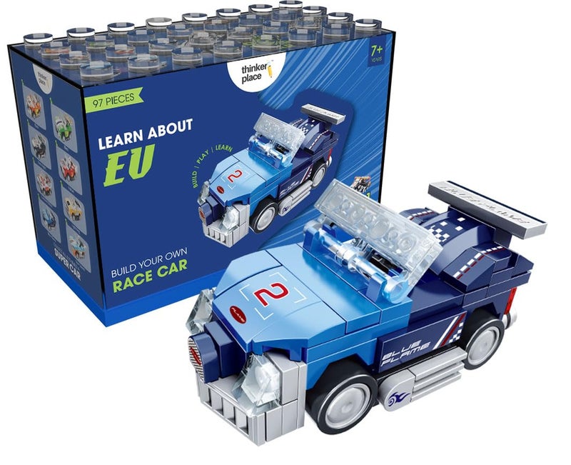 ThinkerPlace STEM F1 Racing Car Building Blocks Set (97 Pcs) | DIY Formula Car Toy for Kids 6+ Years (Boys & Girls) | Pull Back Racing Toy | Creativity & Engineering Skills Development | Blue Color - Image 1