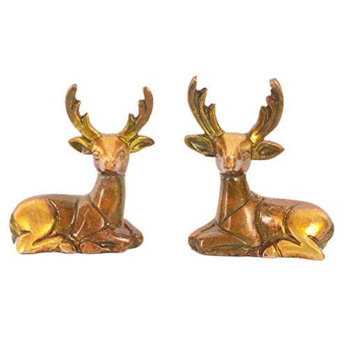 Purpledip Brass Pair of Deer Statues Showpieces for Office/Study Table, Fengshui Significance (11047) - Image 1