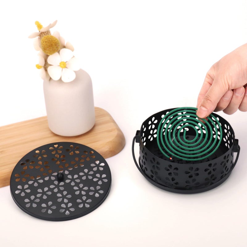 MEADAY Mosquito Coil Holder Indoor Outdoor Portable Incense Coil Burner for Patio Camping (Black) - Image 3