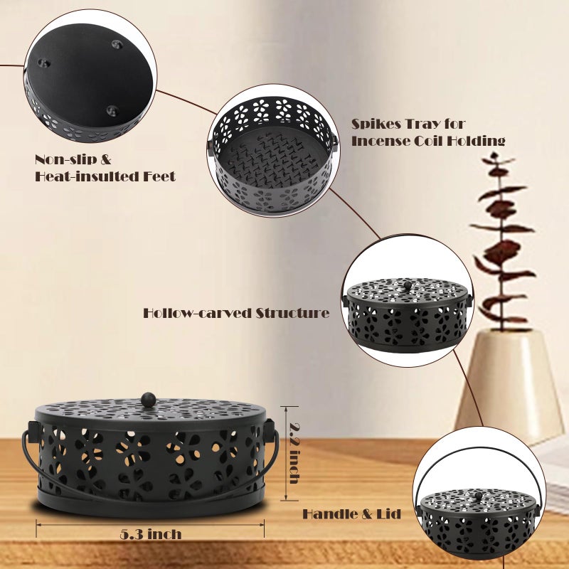 MEADAY Mosquito Coil Holder Indoor Outdoor Portable Incense Coil Burner for Patio Camping (Black) - Image 2