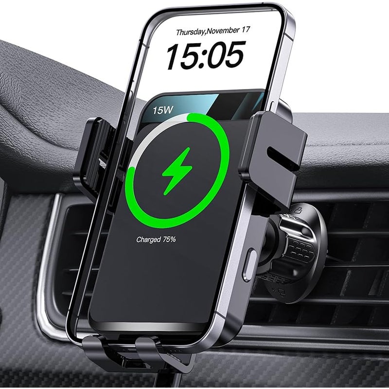 MOKPR Wireless Car Charger, Auto-Clamping Car Mount 15W/10W/7.5W Fast Charging Air Vent Car Phone Mount Compatible with iPhone 15/14/13/13 Pro/12 Pro Max/12 pro/12/11/10 Series, Samsung Galaxy Series - Image 1