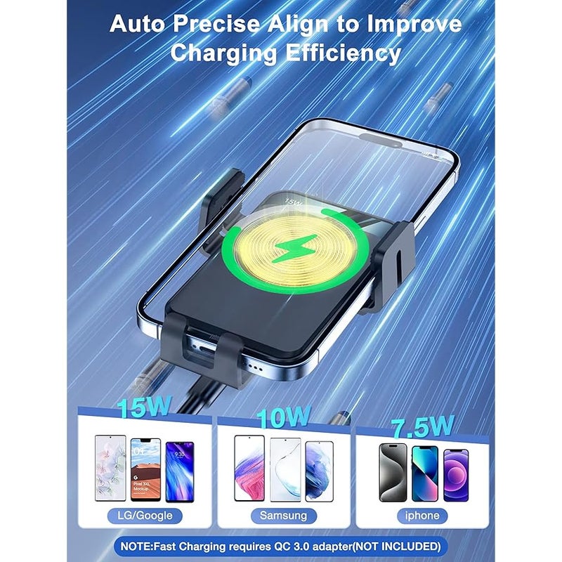 MOKPR Wireless Car Charger, Auto-Clamping Car Mount 15W/10W/7.5W Fast Charging Air Vent Car Phone Mount Compatible with iPhone 15/14/13/13 Pro/12 Pro Max/12 pro/12/11/10 Series, Samsung Galaxy Series - Image 2