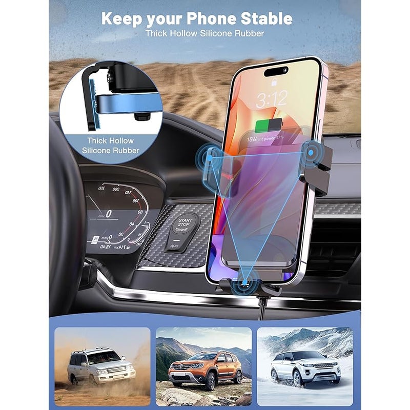 MOKPR Wireless Car Charger, Auto-Clamping Car Mount 15W/10W/7.5W Fast Charging Air Vent Car Phone Mount Compatible with iPhone 15/14/13/13 Pro/12 Pro Max/12 pro/12/11/10 Series, Samsung Galaxy Series - Image 5