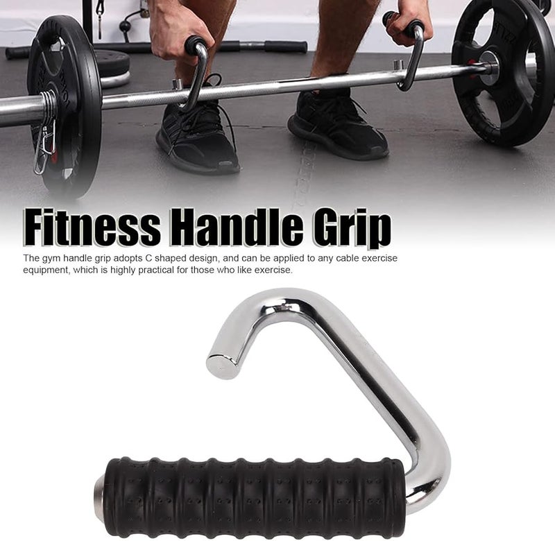 Silver Iron C Shaped Universal Rubber Pull Bar Handle Grip for Cable Exercise Home Gym Workouts - Image 3