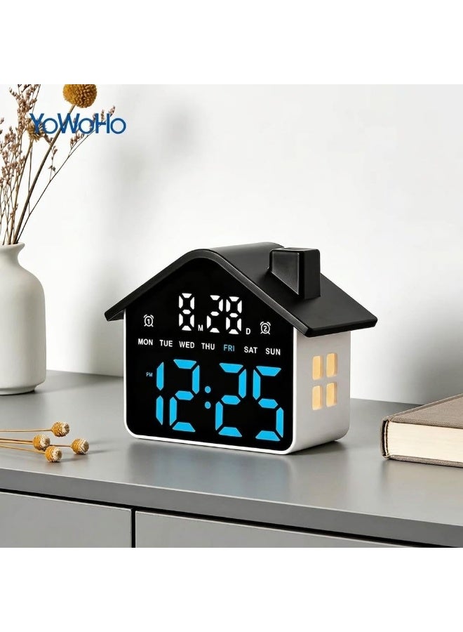 Modern Home-themed LED Digital Desk Clock and Alarm Clock – Displays Time, Date, Day of the Week, and a Clear Digital Display for Home and Office - Image 3
