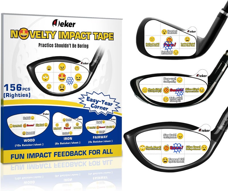 IJEKER Novelty Golf Impact Tape – 156pcs Emoji Swing Training Stickers for Driver, Iron & Wood | Tear-Off, Waterproof, Instant Feedback - Image 1