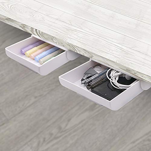 YOOUSOO 2 Pack Under Desk Storage Drawer Organizer, Hidden Slide Out Drawer Attachment, with Self - Adhesive Feature for Desktop and Table Organization, Hidden Under Desk - Image 1