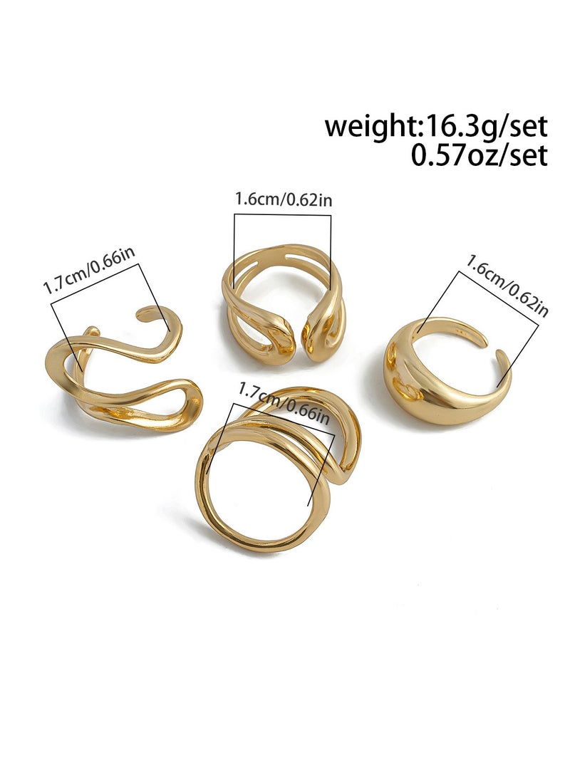 4PCS  Chic Liquid Lava Open Ring Set For Women - Vintage & Minimalist Style, Alloy, Perfect Gift For Friends, Fashionable Party Accessory  （Gold）  - Image 3