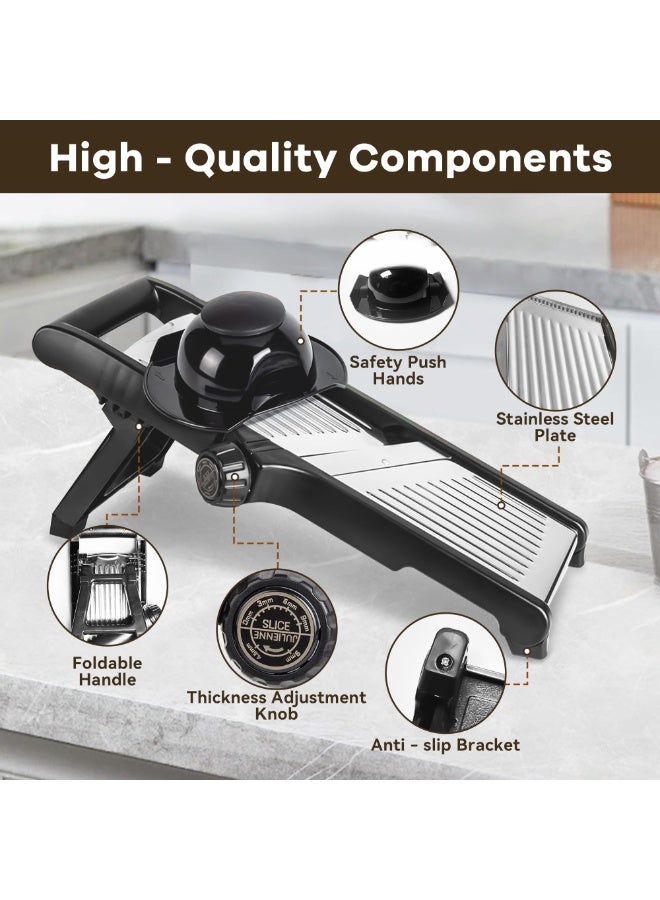 Bukela Mandoline Slicer, Adjustable Stainless Steel Food Slicer, for Kitchen Vegetable Slicer Onion Potato Fruit French Fry Cutter Potato Chip Julienne Slicer with Cut Resistant Gloves - Image 2