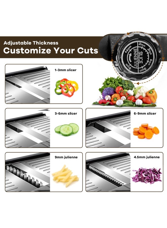 Bukela Mandoline Slicer, Adjustable Stainless Steel Food Slicer, for Kitchen Vegetable Slicer Onion Potato Fruit French Fry Cutter Potato Chip Julienne Slicer with Cut Resistant Gloves - Image 5