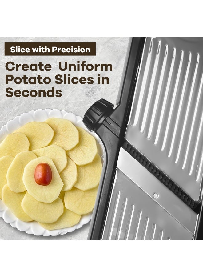 Bukela Mandoline Slicer, Adjustable Stainless Steel Food Slicer, for Kitchen Vegetable Slicer Onion Potato Fruit French Fry Cutter Potato Chip Julienne Slicer with Cut Resistant Gloves - Image 3