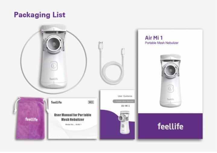 Feellife Air Mi 1 Portable Mesh Nebulizer for Kids and Adults - Handheld Inhaler Machine for Breathing Problems, Silent Ultrasonic Nebuliser with USB Cable and Carrying Pouch - Image 2