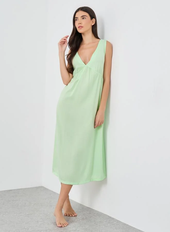 ستايلي Styli Textured V-Neck Sleeveless Nightdress