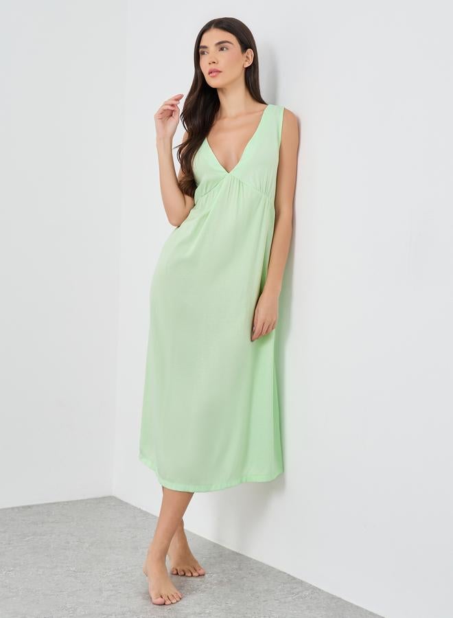 Styli Textured V-Neck Sleeveless Nightdress - Image 1