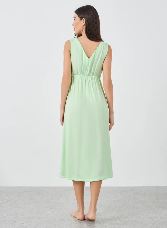 Styli Styli Textured V-Neck Sleeveless Nightdress