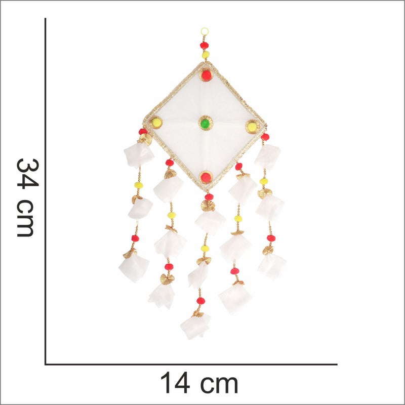 ProKart Premium Tissue Net Fabric Handmade Colorful Pom Pom Kite Hanging Decoration for Wall/Door Hanging Home Décor, Office, Door, Window, Haldi, Mehndi, Festival Decoration Items (White) - Image 3