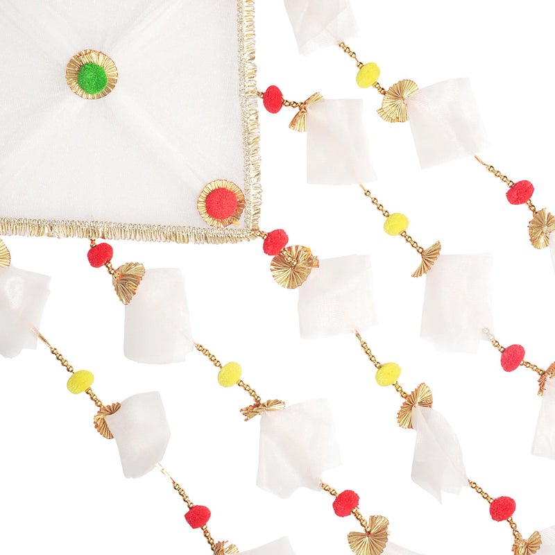 ProKart Premium Tissue Net Fabric Handmade Colorful Pom Pom Kite Hanging Decoration for Wall/Door Hanging Home Décor, Office, Door, Window, Haldi, Mehndi, Festival Decoration Items (White) - Image 4