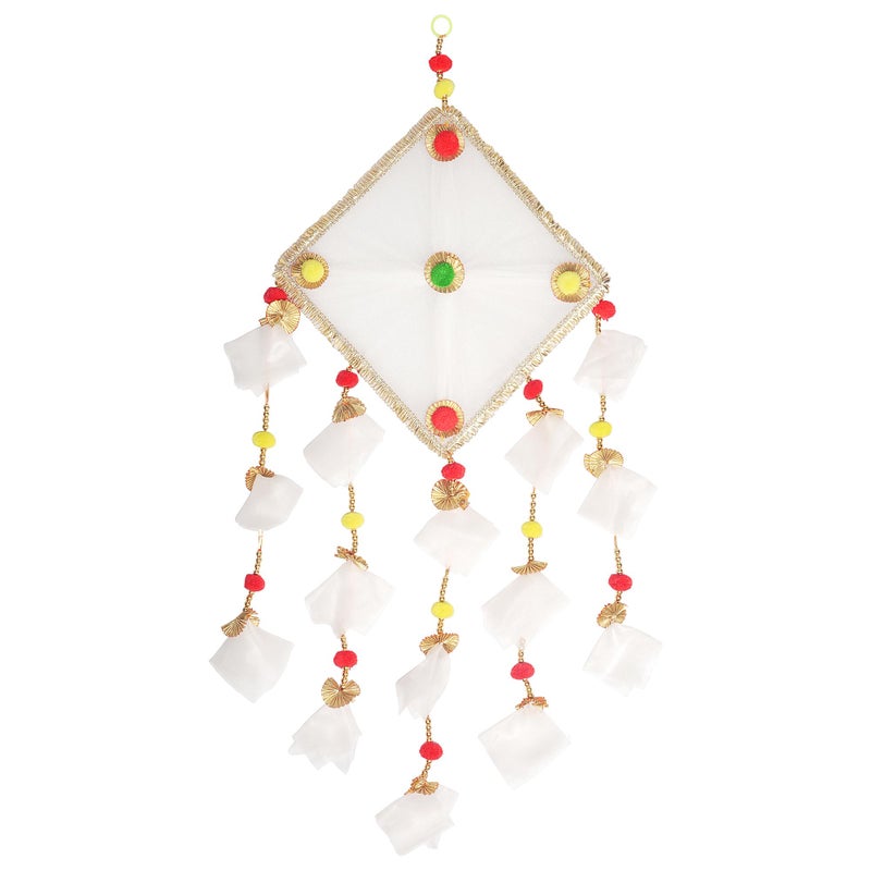 ProKart Premium Tissue Net Fabric Handmade Colorful Pom Pom Kite Hanging Decoration for Wall/Door Hanging Home Décor, Office, Door, Window, Haldi, Mehndi, Festival Decoration Items (White) - Image 5