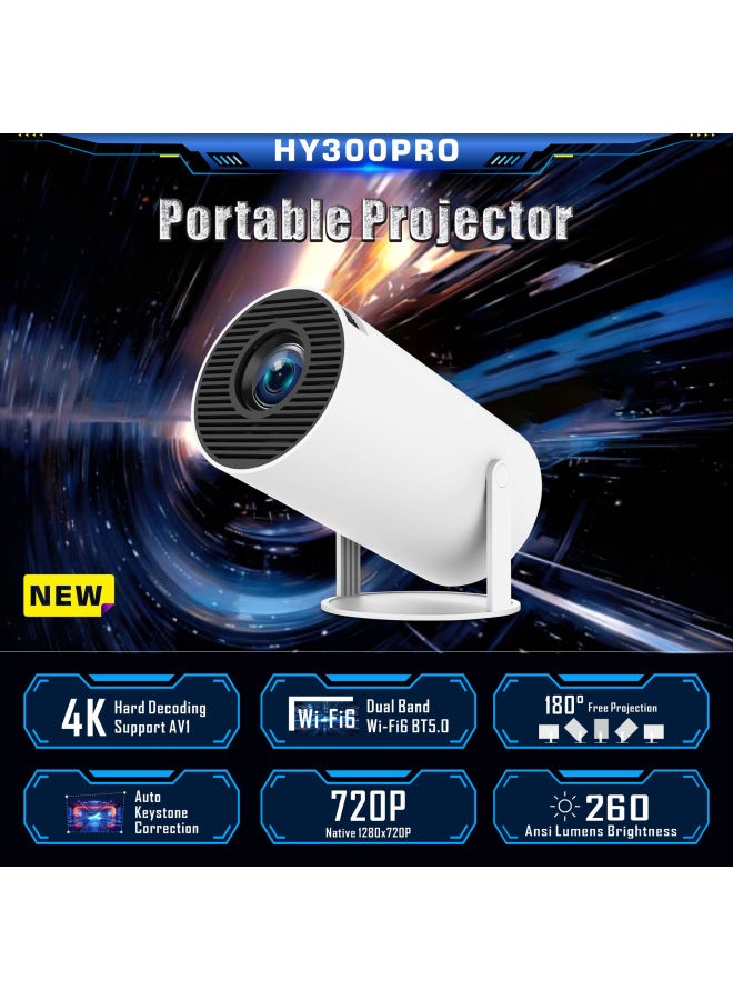 جهاز عرض أسطواني Hy300 / hy300pro ذكي بنظام أندرويد دقة 4K عرض شاشة لاسلكي محمول بنمط منزلي دقة 13720p - Image 1