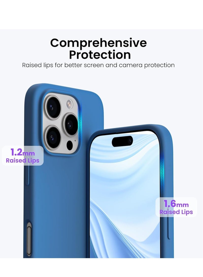 حافظة سائلة جديدة من السيليكون الناعم لجهاز iPhone 16 Pro Max - حماية كاملة من الصدمات مع تشطيب غير لامع وبطانة ناعمة من الألياف الدقيقة (أزرق كوبالت) - Image 4