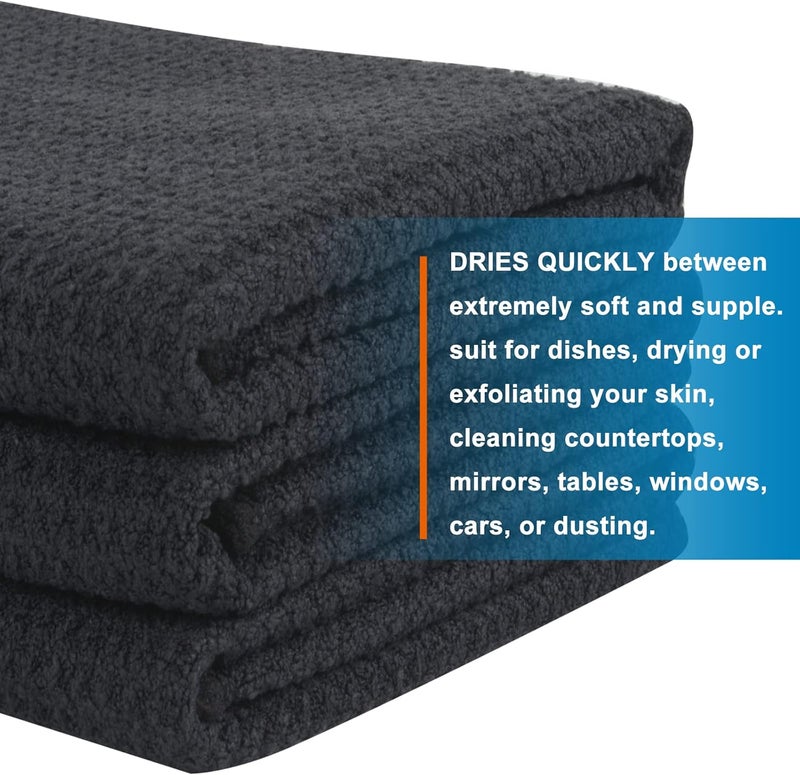 VIVOTE Microfiber Kitchen Towels Tea Towels Dish Towels Waffle Weave Hand Towel Super Soft and Absorbent 3 Pack 16 x 22 Inch Black - Image 5