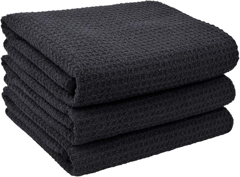 VIVOTE Microfiber Kitchen Towels Tea Towels Dish Towels Waffle Weave Hand Towel Super Soft and Absorbent 3 Pack 16 x 22 Inch Black - Image 1
