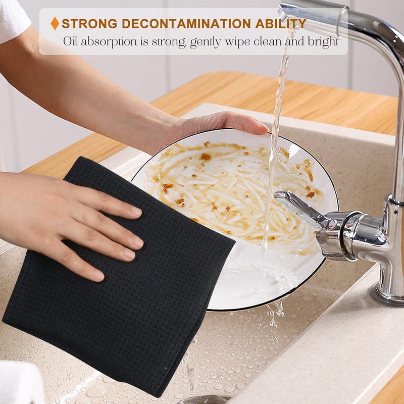 VIVOTE Microfiber Kitchen Towels Tea Towels Dish Towels Waffle Weave Hand Towel Super Soft and Absorbent 3 Pack 16 x 22 Inch Black - Image 3