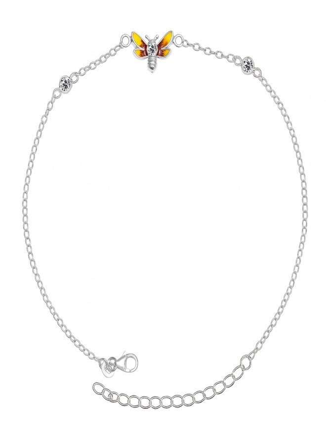 LeCalla 925 Sterling Silver Bee Anklets for Women | Cubic Zirconia Honeycomb Bee Anklet Bracelet Jewelry Gifts | Anklet Ankle Bracelet Summer Beach Foot Jewelry Gifts for Birthday 11 Inches - Image 1